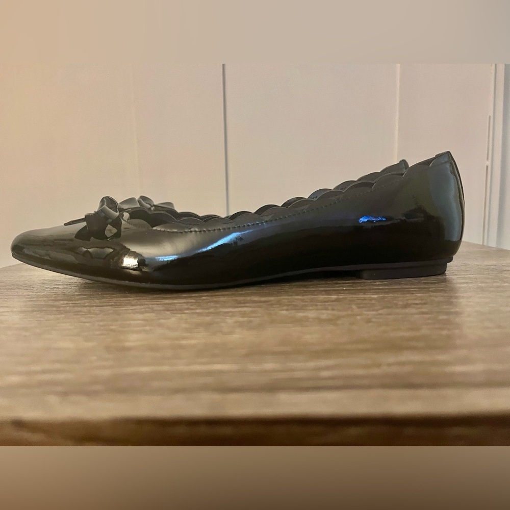 kate spade Black Patent Pointed-Toe Ballet Flats with Bow - Picture 5 of 7